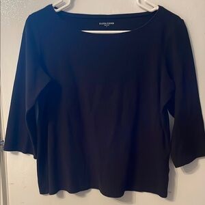 Eileen Fisher‎ Large Black Fitted 3/4 Sleeve Blouse 100% Cotton